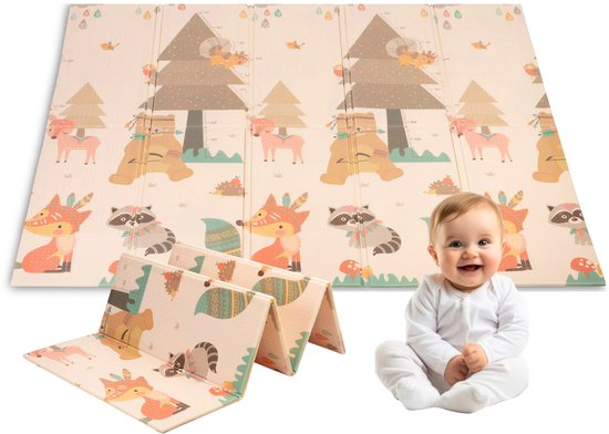 Speelmat - Inclusief Luxe Opbergtas - Dubbelzijdig - Speelkleed - Speelmat Baby - Speelkleed Baby - Speelmat Foam - 150 x 200 cm - Opvouwbaar - Beige