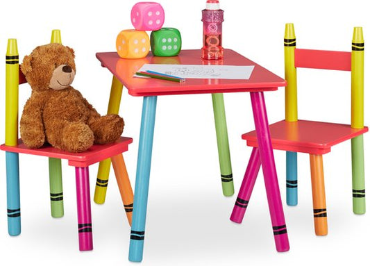kindertafel en 2 stoeltjes - 44 cm hoog - mdf - hout - speeltafel