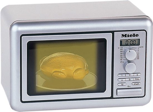 Klein Toys Miele speelgoed-magnetron - 25x16x17,5 cm - incl. draaiplateau, draaiknoppen, timer met geluidseffecten, display en speelgoedkippetje - grijs