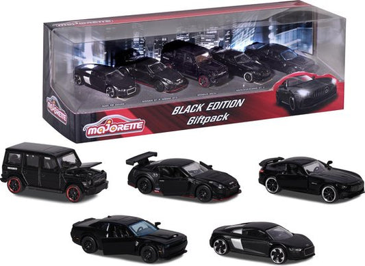Majorette Black Edition 5 stuks Giftpack - 7,5cm - Voertuigen - Die-Cast - Vanaf 3 jaar - Speelgoedvoertuig