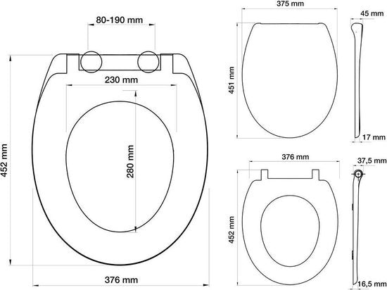 Tiger Ventura - WC bril - Toiletbril met deksel - Soft Close - Easy Clean functie - Duroplast - Zwart