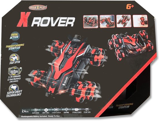 Gear2Play RC X-ROVER 6-wielige Stuntauto - Bestuurbare auto - RC auto - Verlichte koplampen - Incl. oplaadbare batterij