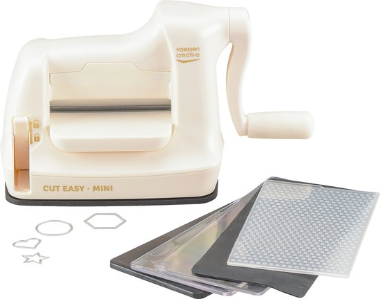 Vaessen Creative Cut Easy Mini - Stans- en Embossingmachine - Ivoor - 7,5 cm – Incl. Snijmallen en Embossing Folder