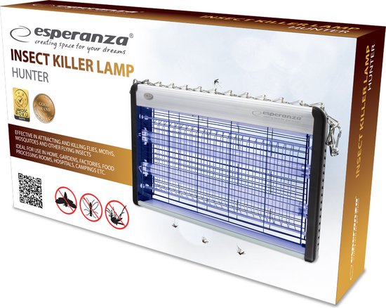 Esperanza Hunter - Muggenlamp 20W - UV Vliegenvanger 2200V - 80m2 - 385 x 250mm