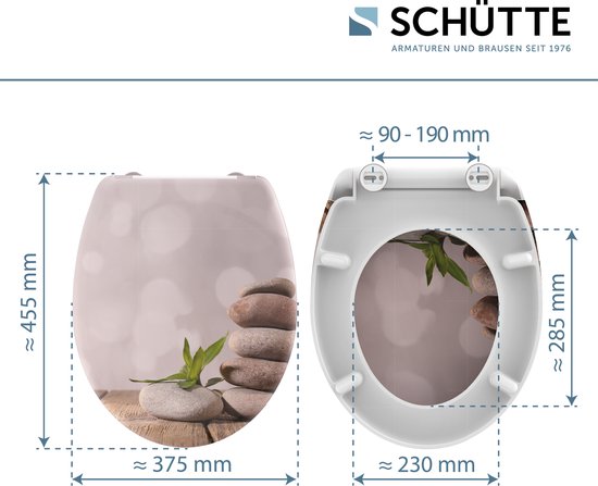 SCHÜTTE WC-Bril 82380 STONE PYRAMID - Duroplast - Soft Close - Afklikbaar - RVS-Scharnieren - Belastbaar tot 175 kg - Decor - 3-zijdige Print