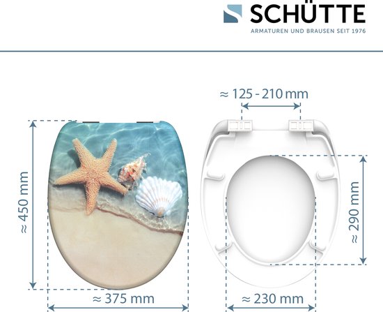 SCHÜTTE WC-Bril 82196 BEACH - Duroplast - Soft Close - Verchroomde Scharnieren - Decor - 1-zijdige Print