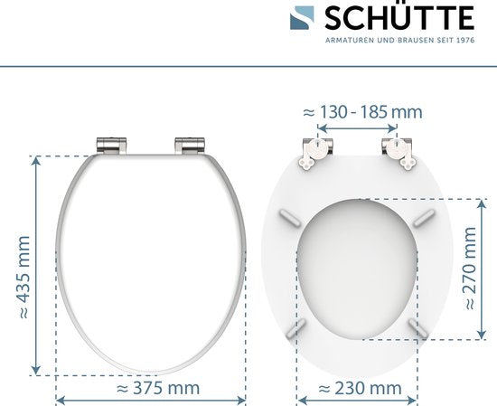 SCHÜTTE WC-Bril 80101 SPIRIT WHITE - MDF-Hout - Soft Close - Verchroomde Scharnieren - Belastbaar tot 175 kg - Gelakt - Gesatineerd Wit