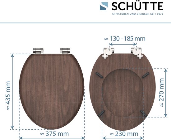 SCHÜTTE WC-Bril 80193 DARK WOOD - MDF-Hout - Soft Close - Verchroomde Scharnieren - Belastbaar tot 175 kg - Decor - 3-zijdige Print
