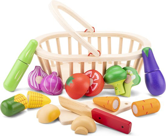 New Classic Toys® Houten Groentemandje Speelset - Snijbaar Groente in Mand met Snijplank - Educatief Speelgoedeten Snijset - Rollenspel Speelgoed - Vanaf 24 Maanden