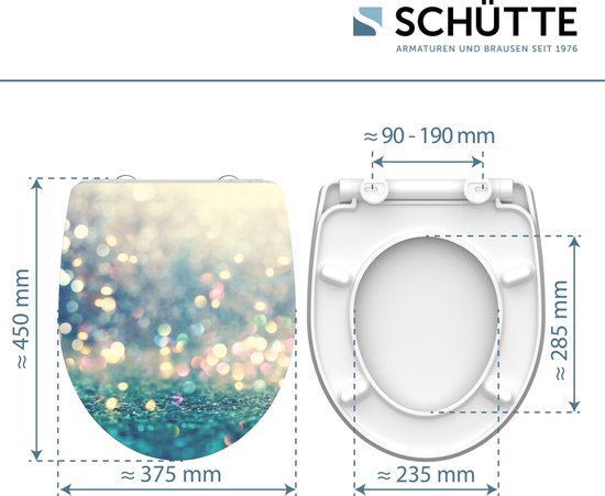 SCHÜTTE WC-Bril 82587 MAGIC LIGHT - High Gloss - Duroplast - Soft Close - Afklikbaar - RVS-Scharnieren - Belastbaar tot 175 kg - Decor - 1-zijdige Print