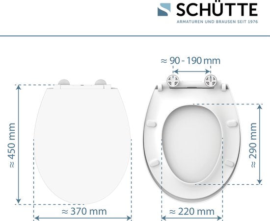 SCHÜTTE WC-Bril 82950 WIT - Duroplast - Soft Close - Afklikbaar - RVS Scharnieren - Belastbaar tot 175 kg - Gelakt - Wit