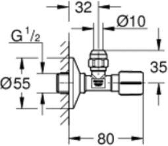 GROHE hoekstopkraan knel 1/2x3/8 m. metalen greep supersteel