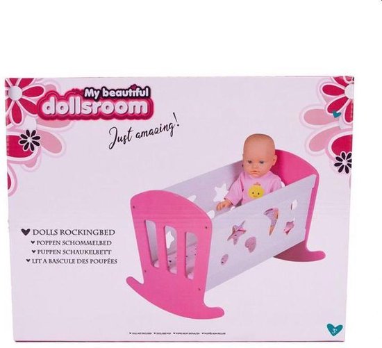 My Beautiful Dollsroom Houten Poppenbed 49x37x35 cm Roze/Wit