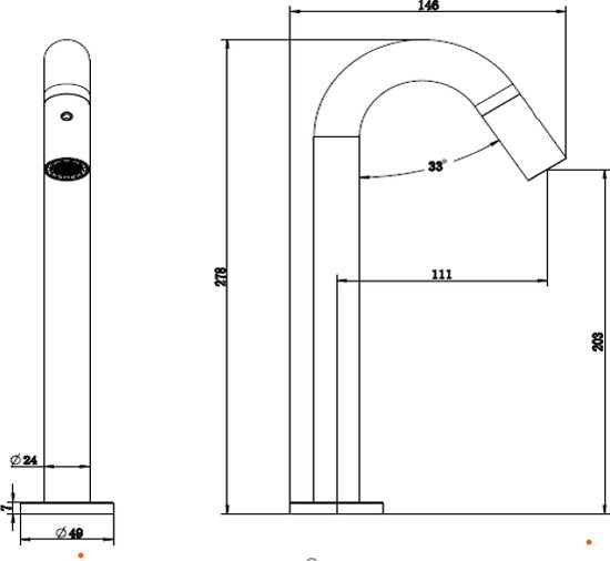 Plieger Lupo 2.0 Toiletkraan – Opbouw fonteinkraan – Verhoogd model – Uitloop