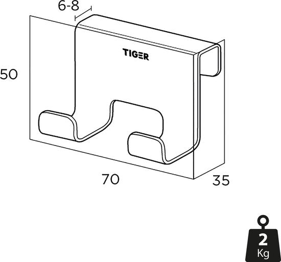 Tiger Caddy - Douchehaak - Glaspaneel dikte 6-8 mm - 3,5 x 7 x 5 cm - Chroom