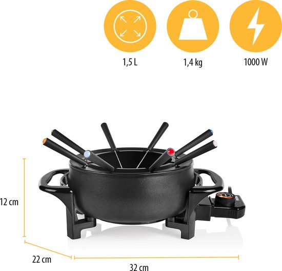 Tristar FO-1107 - Fondueset Elektrisch - 1000W - 1,5L inhoud voor 8 pers
