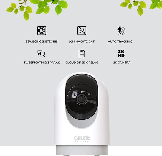Calex Beveiligingscamera voor Binnen - 2K - Pan Tilt - Wifi IP Camera - Slimme Beveiligingscamera met Nachtzicht - Auto‑Tracking & 2‑weg Audio - Wit