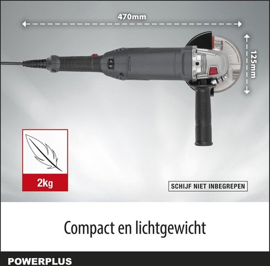 Powerplus elektrische haakse slijper POWE20025 - 1 200W slijpmachine - slijpschijf 125mm ᴓ, compacte power tool