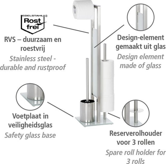 WENKO Toiletbutler Rivalta RVS mat - Toiletborstel met houder, Toiletrolhouder en Reserverolhouder