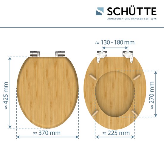 SCHÜTTE WC-Bril 81101 NATURAL BAMBOO - Massief Bamboe - Soft Close - Verchroomde Scharnieren - Belastbaar tot 175 kg