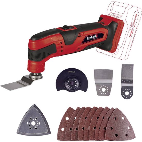 Einhell Accu Multitool TC-MG 18 Li Solo - Power X-Change - 18 V/Li-ion - Incl. 9x schuurpapier en 3 verschillende zaagbladen - Excl. accu en lader