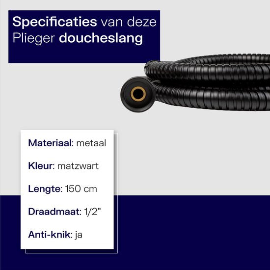 Plieger Napoli Doucheslang - Universeel - Metaal - Mat zwart - 150cm