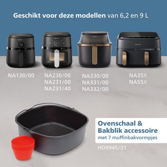 Philips Ovenschaal & Bakblik Airfryer Accessoire - HD9945/01 - Geschikt voor Philips - Bakaccessoire met 7 muffinvormen