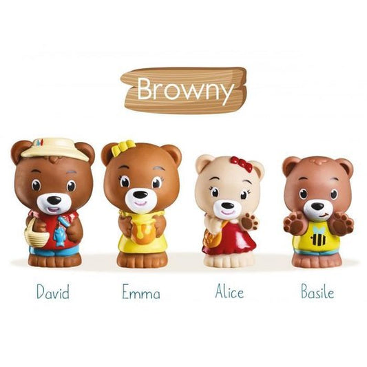 Klorofil De Familie "Browny" Speelset - Speelfiguren set - Poppetjes familie - Kinder Speelgoed - David, Emma, Basile en Alice - Vanaf 1.5 jaar - 4-Delig - Kunststof