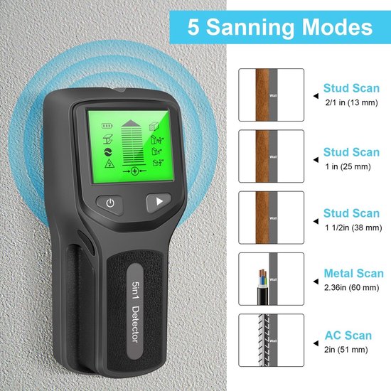 Muur scanner | Metaal Detector | 5 in 1 | Vinden van metalen en hout studs | Leidingzoeker