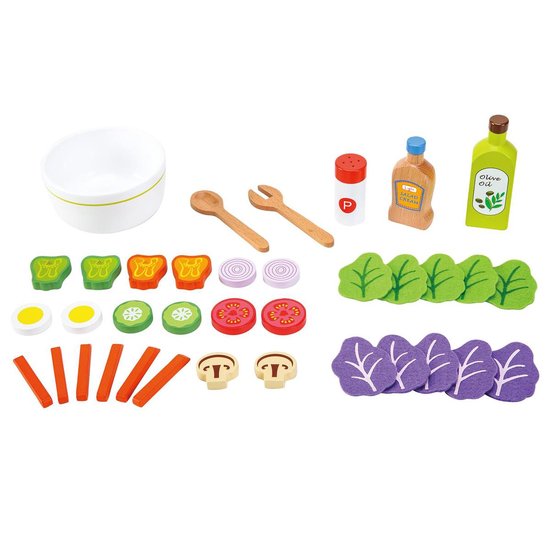 New Classic Toys® Houten Salade Set - "Maak Je Eigen Salade" Speelset met 30+ Accessoires - Rollenspel Speelgoedeten - Educatief Keukenspeelgoed - Vanaf 3 Jaa