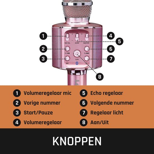 Lenco Karaoke Microfoon – Bluetooth – Speaker en Lichteffecten – BMC-090PK - Roz