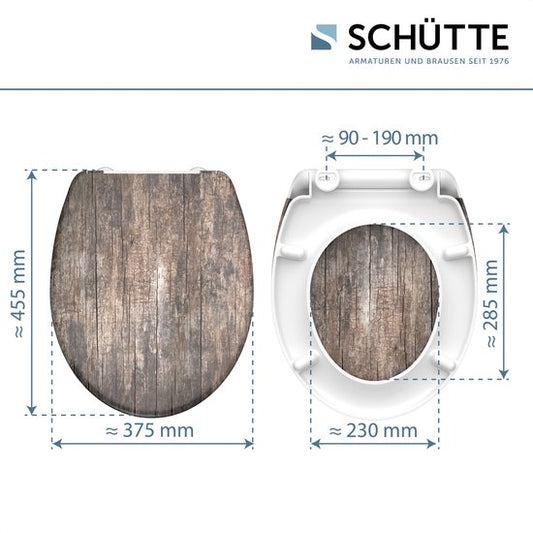 SCHÜTTE WC-Bril 82368 OLD WOOD - Duroplast - Soft Close - Afklikbaar - RVS-Scharnieren              2eK- Belastbaar tot 175 kg - Decor - 3-zijdige Print