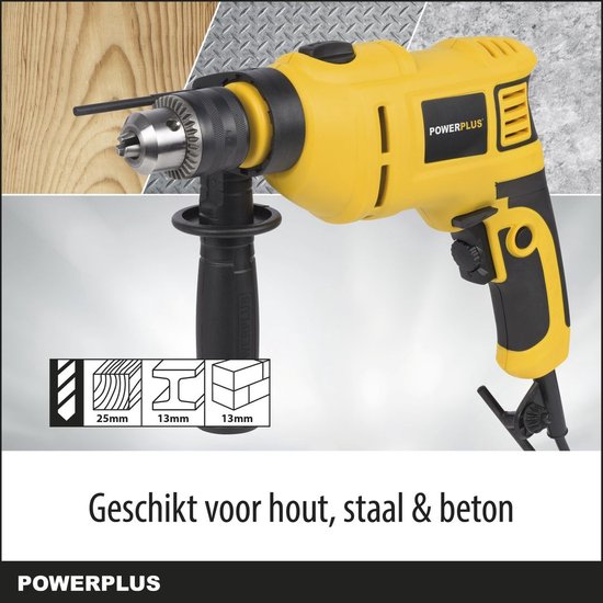 Powerplus Elektrische klopboormachine POWX0260 - 2 in 1: boren en hamerboren, 650 W boormachine, 28.65 Nm, Links en rechts schroeven