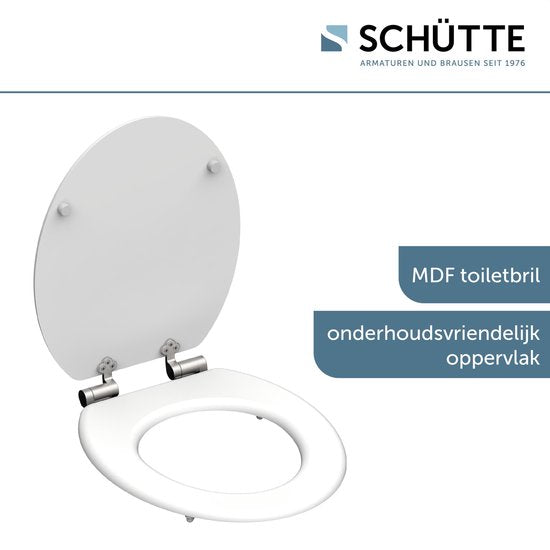 SCHÜTTE WC-Bril 80101 SPIRIT WHITE - MDF-Hout - Soft Close - Verchroomde Scharnieren - Belastbaar tot 175 kg - Gelakt - Gesatineerd Wit