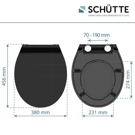 SCHÜTTE WC-Bril 82710 SLIM BLACK - Duroplast - Super Dun - Soft Close - Afklikbaar - RVS-Scharnieren - Belastbaar tot 175 kg - Gelakt - Zwart Mat