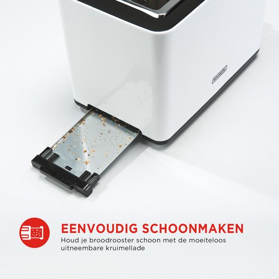 Bourgini Tosti Toaster - Broodrooster met Tostiklemmen - Wit - Extra brede sleuf geschikt voor 2 tosti's - Instelbare bruiningsstand en ontdooifunctie