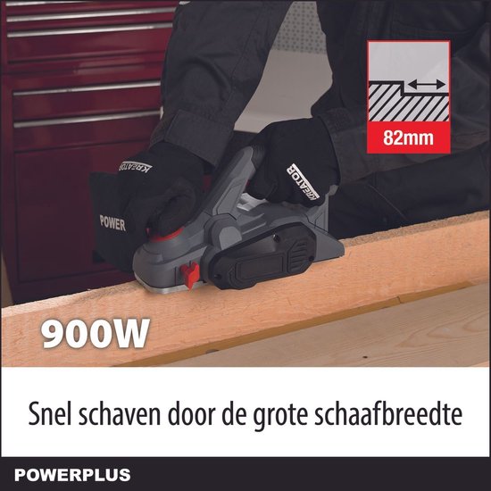 Powerplus POWE80030 Schaafmachine - 900W - Zijgeleider - Schaafdiepteinstelling - Opvangzak - Incl. 2 messen