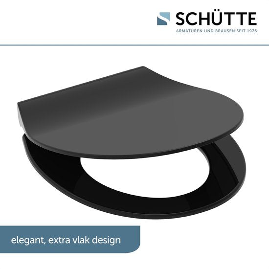 SCHÜTTE WC-Bril 82710 SLIM BLACK - Duroplast - Super Dun - Soft Close - Afklikbaar - RVS-Scharnieren - Belastbaar tot 175 kg - Gelakt - Zwart Mat