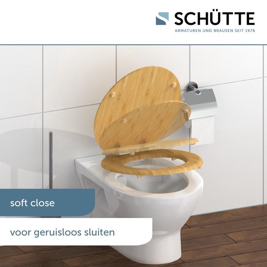 SCHÜTTE WC-Bril 81101 NATURAL BAMBOO - Massief Bamboe - Soft Close - Verchroomde Scharnieren - Belastbaar tot 175 kg