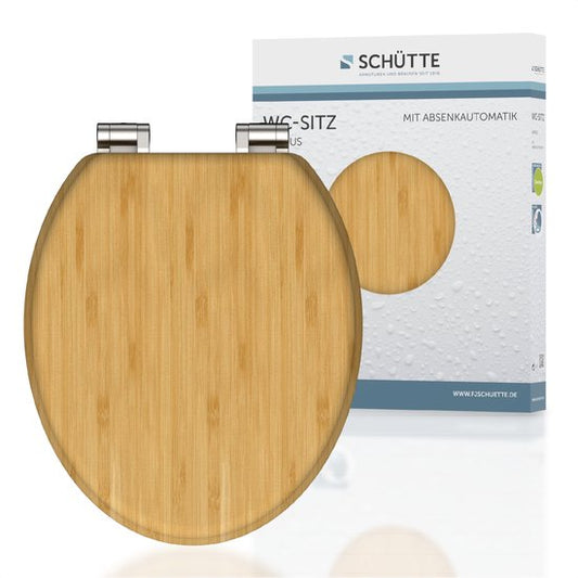 SCHÜTTE WC-Bril 81101 NATURAL BAMBOO - Massief Bamboe - Soft Close - Verchroomde Scharnieren - Belastbaar tot 175 kg