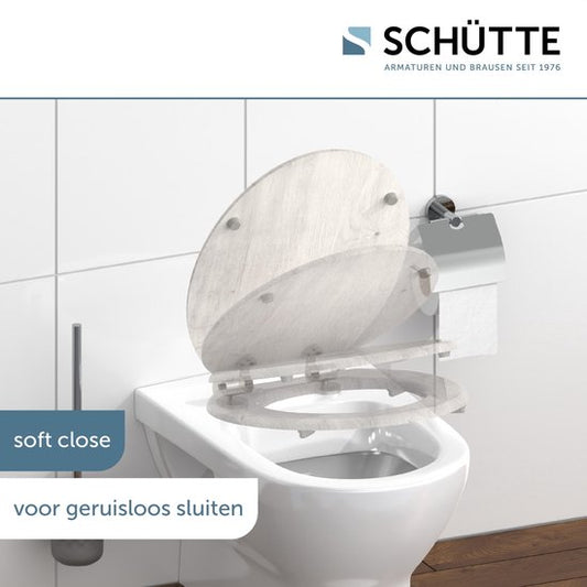 SCHÜTTE WC-Bril 80192 LIGHT WOOD - MDF-Hout - Soft Close - Verchroomde Scharnieren - Belastbaar tot 175 kg - Decor - 3-zijdige Print