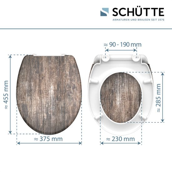 SCHÜTTE WC-Bril 82368 OLD WOOD - Duroplast - Soft Close - Afklikbaar - RVS-Scharnieren - Belastbaar tot 175 kg - Decor - 3-zijdige Print