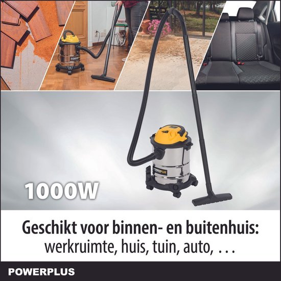 Powerplus elektrische stofzuiger nat-droog POWX322 - 1000W stofzuiger auto, tapijt, zuig- & blaasfunctie - 15l tank - met 3 acc.