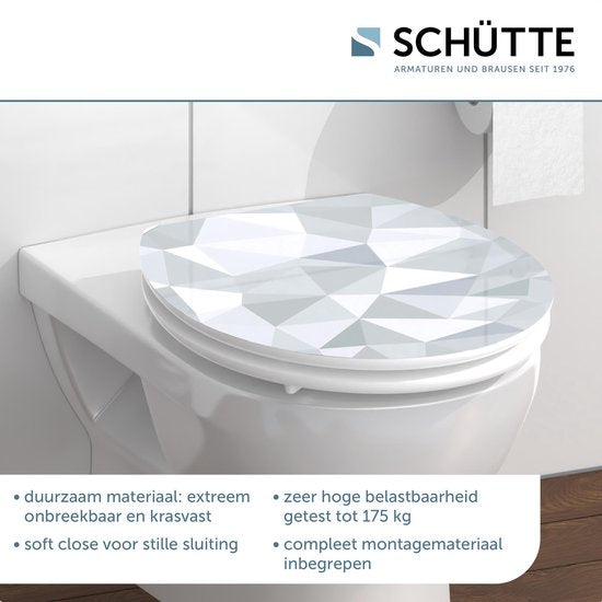 SCHÜTTE WC-Bril 80545 DIAMOND - High Gloss - MDF-Hout - Soft Close - Verchroomde Scharnieren - Belastbaar tot 175 kg - Decor - 1-zijdige Print