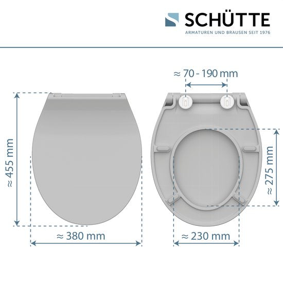 SCHÜTTE WC-Bril 82702 SLIM GREY - Duroplast - Super Dun - Soft Close - Afklikbaar - RVS-Scharnieren - Belastbaar tot 175 kg - Gelakt - Grijs