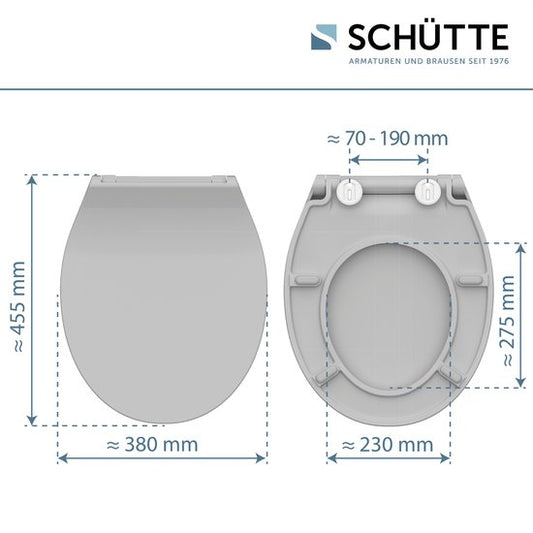 SCHÜTTE WC-Bril 82702 SLIM GREY - Duroplast - Super Dun - Soft Close - Afklikbaar - RVS-Scharnieren - Belastbaar tot 175 kg - Gelakt - Grijs