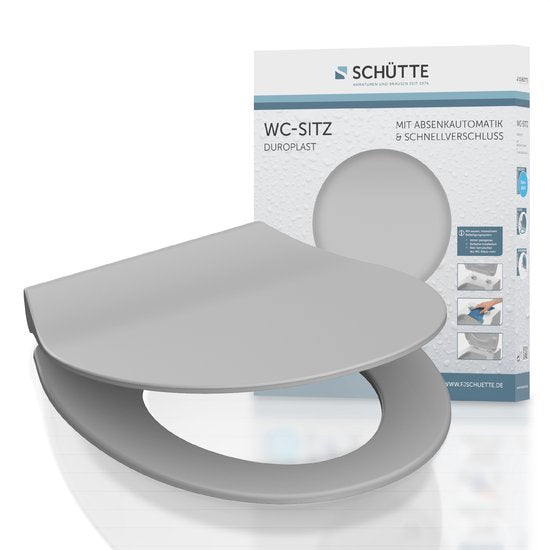 SCHÜTTE WC-Bril 82702 SLIM GREY - Duroplast - Super Dun - Soft Close - Afklikbaar - RVS-Scharnieren - Belastbaar tot 175 kg - Gelakt - Grijs