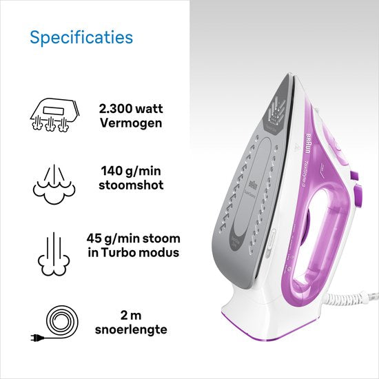 Braun TexStyle 3 SI3030PU - Stoomstrijkijzer - Paars