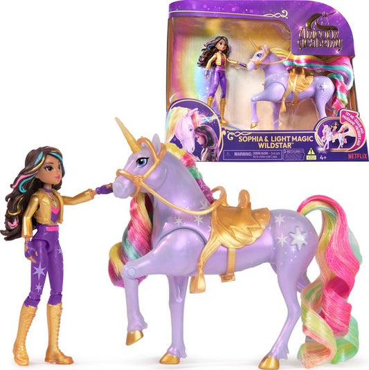 Unicorn Academy – Pop Sophia & Eenhoorn Wildstar - met regenbooglichteffecten en 2 accessoires - Speelfigurenset