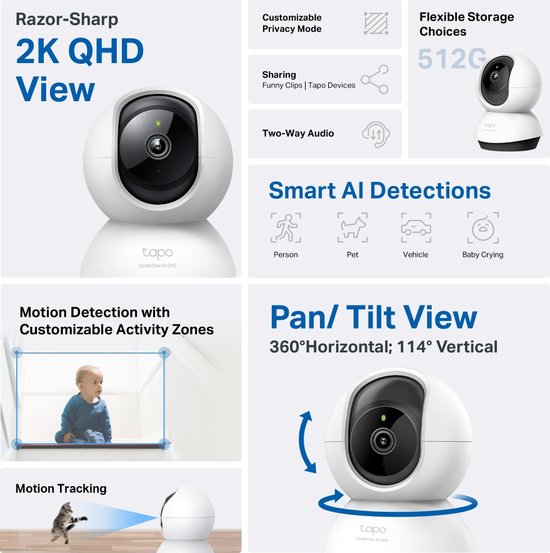 Tapo C220 Beveiligingscamera binnen - 2K 4MP QHD - Pan Tilt